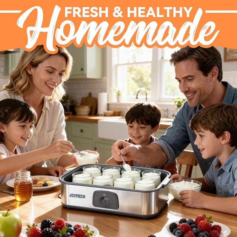 JoyMech Yogurt Maker Machine, 8 Glass Jars with Lids Reusable for Yoghurt, Oatmeal, Pudding, or Jello, Food-Grade Martial, One-touch Control, Homemade Yogurt - Image 5